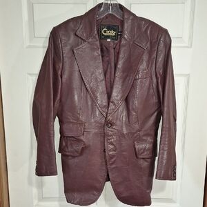 Vintage Condor Men's Leather Blazer Jacket - Deep Maroon - 40